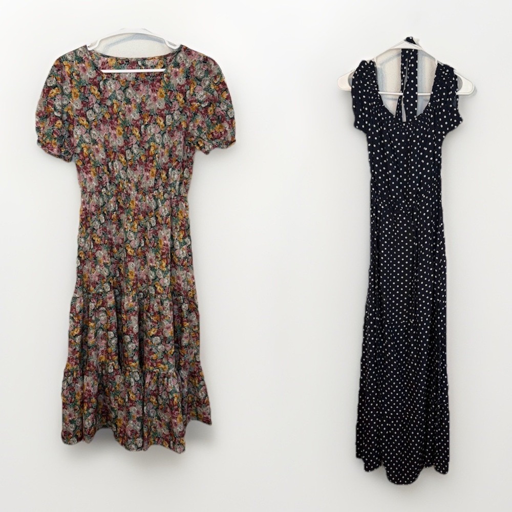 Floral Puff-Sleeve Maxi Dress - Polka Dot Multi Bundle